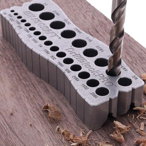 Milescraft 1307 Drill Block PRO - دليل الحفر المحمول لجميع المعادن للثقوب المستقيمة. 25 دليل حفر في واحد! 1/8 بوصة إلى 1/2 بوصة بزيادات 1/64 بوصة. تصميم مزدوج على شكل حرف V للمخزون الدائري والزوايا in Kuwait