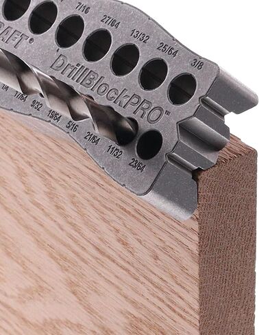Milescraft 1307 Drill Block PRO - دليل الحفر المحمول لجميع المعادن للثقوب المستقيمة. 25 دليل حفر في واحد! 1/8 بوصة إلى 1/2 بوصة بزيادات 1/64 بوصة. تصميم مزدوج على شكل حرف V للمخزون الدائري والزوايا in Kuwait