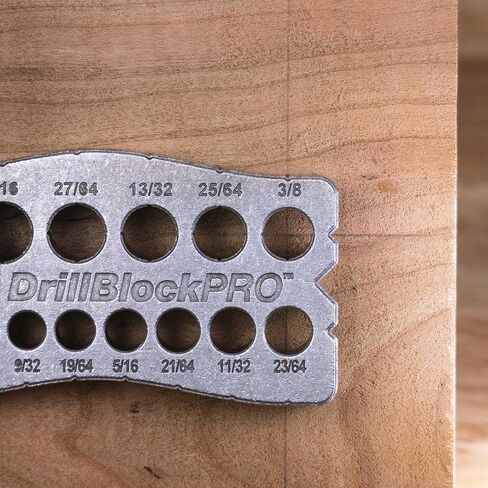 Milescraft 1307 Drill Block PRO - دليل الحفر المحمول لجميع المعادن للثقوب المستقيمة. 25 دليل حفر في واحد! 1/8 بوصة إلى 1/2 بوصة بزيادات 1/64 بوصة. تصميم مزدوج على شكل حرف V للمخزون الدائري والزوايا in Kuwait