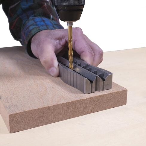 Milescraft 1307 Drill Block PRO - دليل الحفر المحمول لجميع المعادن للثقوب المستقيمة. 25 دليل حفر في واحد! 1/8 بوصة إلى 1/2 بوصة بزيادات 1/64 بوصة. تصميم مزدوج على شكل حرف V للمخزون الدائري والزوايا in Kuwait