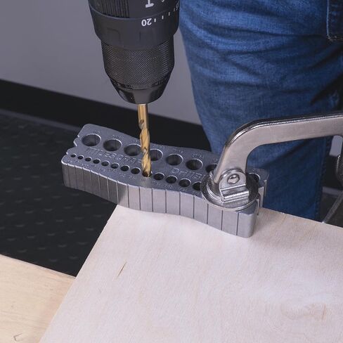 Milescraft 1307 Drill Block PRO - دليل الحفر المحمول لجميع المعادن للثقوب المستقيمة. 25 دليل حفر في واحد! 1/8 بوصة إلى 1/2 بوصة بزيادات 1/64 بوصة. تصميم مزدوج على شكل حرف V للمخزون الدائري والزوايا in Kuwait