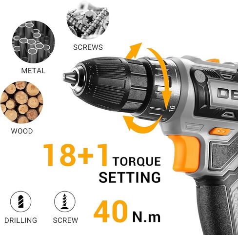 Power Drill Cordless: DEKOPRO Cordless Drill 20V Electric Power Drills Set Tool Drills Cord-less Set with Battery and Charger (Renewed) in Kuwait