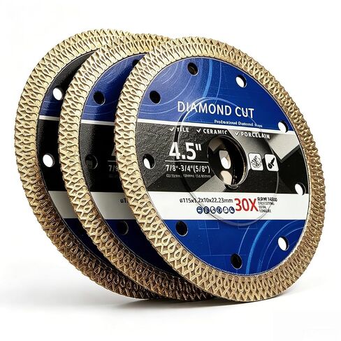4.5" Saw Blade Diamond Cutting Reinforced Hub Grinding Disc Turbo Tile Cutting Disc for Porcelain Ceramic, 1.2mm Ultra Thin 22.23mm Arbor 7/8",Fits Angle Grinder Dry/Wet Cut Stone TileSafety(3) in Saudi Arabia