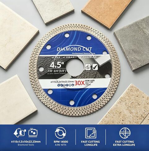 4.5" Saw Blade Diamond Cutting Reinforced Hub Grinding Disc Turbo Tile Cutting Disc for Porcelain Ceramic, 1.2mm Ultra Thin 22.23mm Arbor 7/8",Fits Angle Grinder Dry/Wet Cut Stone TileSafety(3) in Saudi Arabia