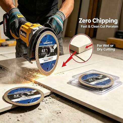 4.5" Saw Blade Diamond Cutting Reinforced Hub Grinding Disc Turbo Tile Cutting Disc for Porcelain Ceramic, 1.2mm Ultra Thin 22.23mm Arbor 7/8",Fits Angle Grinder Dry/Wet Cut Stone TileSafety(3) in Saudi Arabia