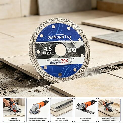 4.5" Saw Blade Diamond Cutting Reinforced Hub Grinding Disc Turbo Tile Cutting Disc for Porcelain Ceramic, 1.2mm Ultra Thin 22.23mm Arbor 7/8",Fits Angle Grinder Dry/Wet Cut Stone TileSafety(3) in Saudi Arabia