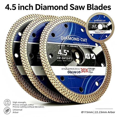 4.5" Saw Blade Diamond Cutting Reinforced Hub Grinding Disc Turbo Tile Cutting Disc for Porcelain Ceramic, 1.2mm Ultra Thin 22.23mm Arbor 7/8",Fits Angle Grinder Dry/Wet Cut Stone TileSafety(3) in Saudi Arabia