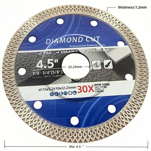 4.5" Saw Blade Diamond Cutting Reinforced Hub Grinding Disc Turbo Tile Cutting Disc for Porcelain Ceramic, 1.2mm Ultra Thin 22.23mm Arbor 7/8",Fits Angle Grinder Dry/Wet Cut Stone TileSafety(3) in Saudi Arabia