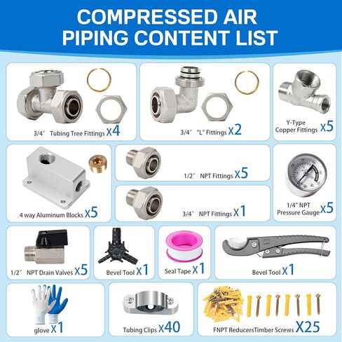3/4" × 200ft Garage Air Line Kit, HDPE-Aluminum Compressed Air Piping System with Tee & Elbow Fittings, Rapid Air System for Shop Air Compressor, Leak-Proof & Easy in Kuwait