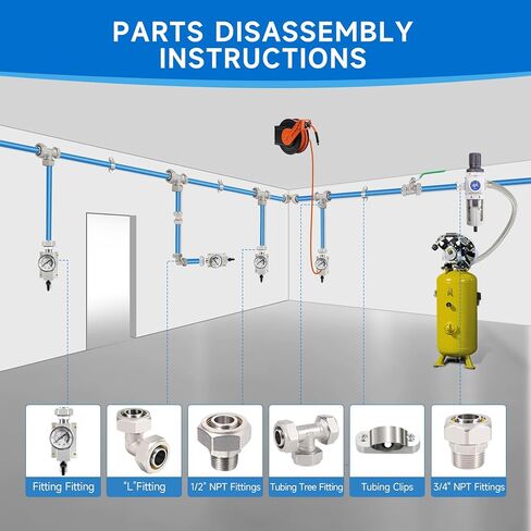 3/4" × 200ft Garage Air Line Kit, HDPE-Aluminum Compressed Air Piping System with Tee & Elbow Fittings, Rapid Air System for Shop Air Compressor, Leak-Proof & Easy in Kuwait