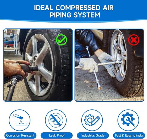 3/4" × 200ft Garage Air Line Kit, HDPE-Aluminum Compressed Air Piping System with Tee & Elbow Fittings, Rapid Air System for Shop Air Compressor, Leak-Proof & Easy in Kuwait