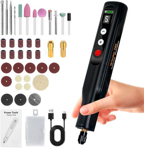 Cordless Rotary Tool, 5-Speed LED RPM Display Rechargeable Resiners Rotary Tool Kit with 76-Piece Accessory Set, Multi-Purpose DIY Hand Tool for Sanding,Polishing,Drilling,Engraving,3D Printing in Kuwait