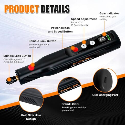 Cordless Rotary Tool, 5-Speed LED RPM Display Rechargeable Resiners Rotary Tool Kit with 76-Piece Accessory Set, Multi-Purpose DIY Hand Tool for Sanding,Polishing,Drilling,Engraving,3D Printing in Kuwait