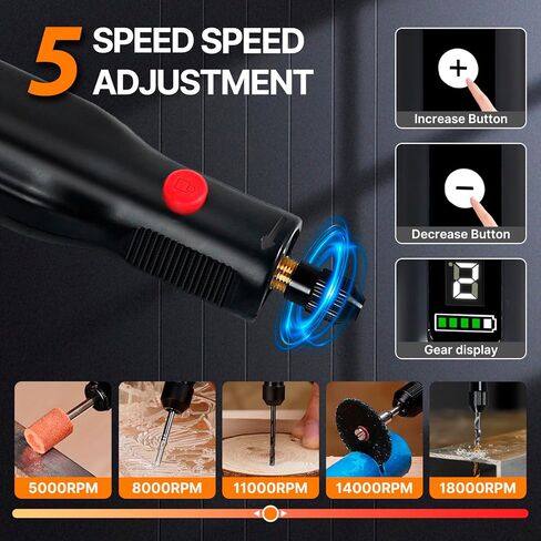 Cordless Rotary Tool, 5-Speed LED RPM Display Rechargeable Resiners Rotary Tool Kit with 76-Piece Accessory Set, Multi-Purpose DIY Hand Tool for Sanding,Polishing,Drilling,Engraving,3D Printing in Kuwait