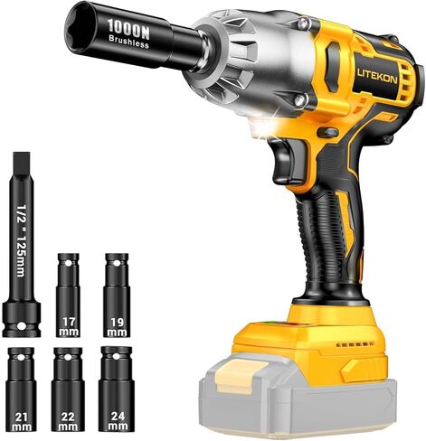 Cordless Impact Wrench Compatible with 𝗗e-𝗪𝗔𝗟𝗧 20V Max Battery, 740Ft-lbs 1000N.m, 1/2 Inch Brushless High Torque Power, 1000W Powerful Electric Impact Gun for Car Home (Battery Not Included) in Kuwait