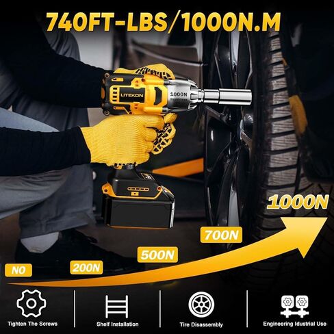 Cordless Impact Wrench Compatible with 𝗗e-𝗪𝗔𝗟𝗧 20V Max Battery, 740Ft-lbs 1000N.m, 1/2 Inch Brushless High Torque Power, 1000W Powerful Electric Impact Gun for Car Home (Battery Not Included) in Kuwait