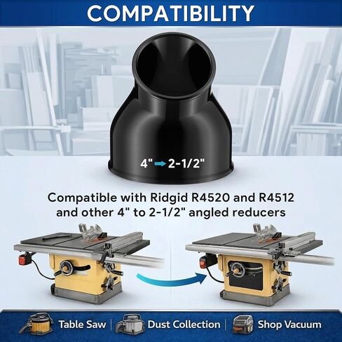 Enhon Angled Reducer 4" to 2-1/2", Dust Collector Reducer Compatible with R4520 R4512, 45-Degree Elbow, Attach Woodworking Dust Chute to Vacuum Hose in Kuwait