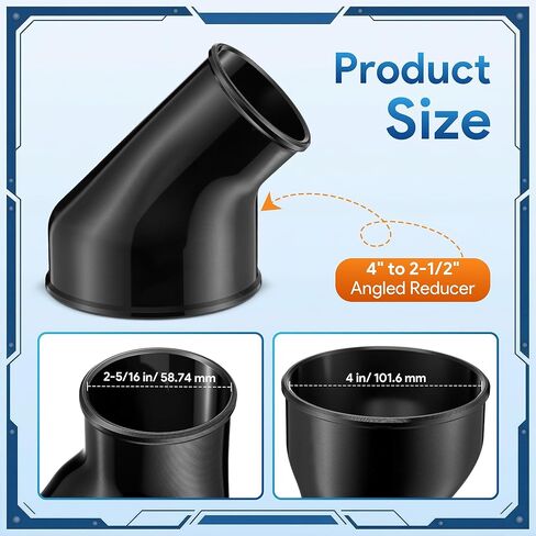 Enhon Angled Reducer 4" to 2-1/2", Dust Collector Reducer Compatible with R4520 R4512, 45-Degree Elbow, Attach Woodworking Dust Chute to Vacuum Hose in Kuwait