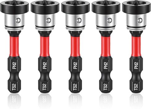 5PCS Drywall Screw Bit, 50mm Drywall Screw Setter, Magnetic Adjustable Depth Ph2 Positioning Bits with Removable Collar, 1/4" Hex Shank for Plasterboard and Sheetrock Screws in Kuwait