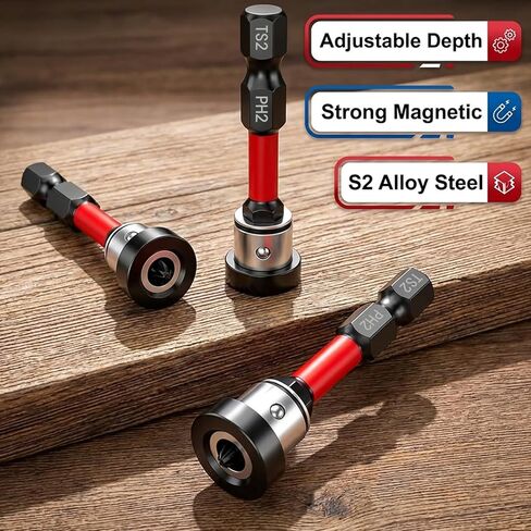 5PCS Drywall Screw Bit, 50mm Drywall Screw Setter, Magnetic Adjustable Depth Ph2 Positioning Bits with Removable Collar, 1/4" Hex Shank for Plasterboard and Sheetrock Screws in Kuwait