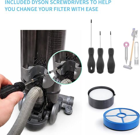 طقم فلتر HEPA متوافق مع المكانس الكهربائية Dyson DC18 - مرشحات المحرك قبل وبعد + مجموعة مفك براغي مكونة من 3 قطع لسهولة الاستبدال. in Kuwait