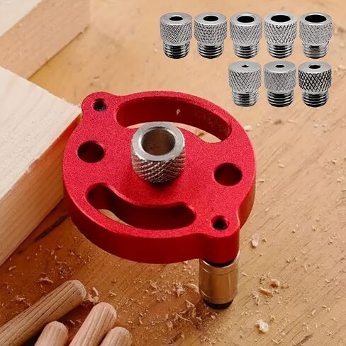 A Set of Red Aluminum Alloy Center Woodworking Dowel Clamps, Woodworking Drilling Tools, and Hexagonal Nut Splicing Tools in Kuwait