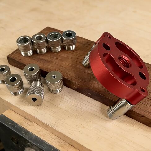 A Set of Red Aluminum Alloy Center Woodworking Dowel Clamps, Woodworking Drilling Tools, and Hexagonal Nut Splicing Tools in Kuwait