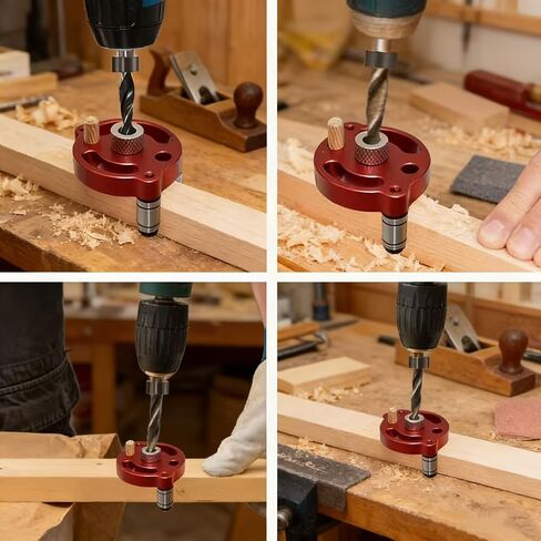 A Set of Red Aluminum Alloy Center Woodworking Dowel Clamps, Woodworking Drilling Tools, and Hexagonal Nut Splicing Tools in Kuwait