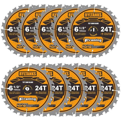 6-1/2 Inch Circular Saw Blade, 24T for Framing with 5/8" Arbor, Fast Wood Cutting, 10-Pack in Kuwait
