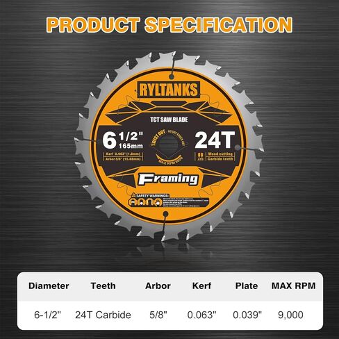 6-1/2 Inch Circular Saw Blade, 24T for Framing with 5/8" Arbor, Fast Wood Cutting, 10-Pack in Kuwait