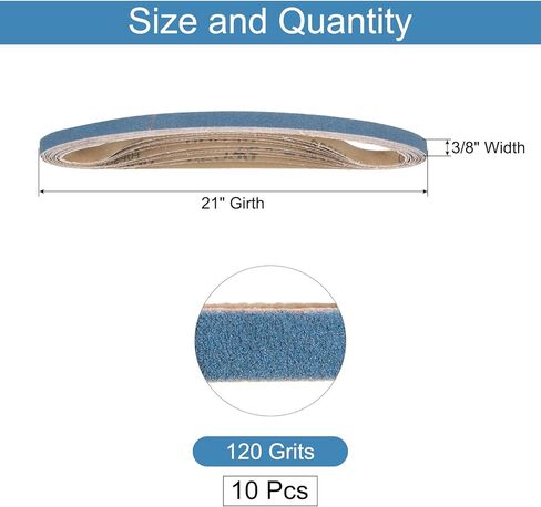 10pcs 3/8" x 21" Sanding Belts 120 Grits Zirconia Abrasive Belt Sander Paper Sanding Papers for Metal Alloy Wood Grinding Polishing, Blue in Kuwait