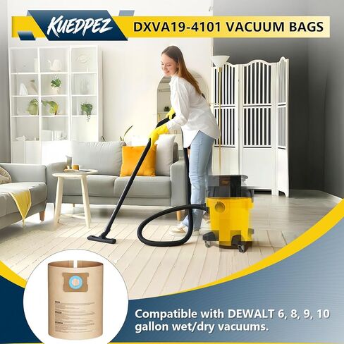 أكياس مكنسة كهربائية DXVA19-4101 لـ DEWALT 6، 8، 9، 10 جالون مكانس متجر رطبة/جافة، أكياس فلتر بديلة للاستعمال مرة واحدة لـ DeWalt DXV06P، DXV09P، DXV09PA، DXV10P، DXV10PL، DXV10S، DXV10SB، DXV10SA (12 حزمة) in Kuwait