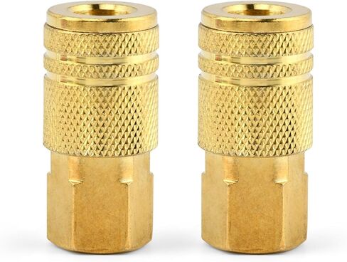 2-Pack 1/4 Inch NPT Brass Female Industrial Couplers, Quick Connect Air Hose Fittings for Auto Shop & Compressor Hose Repair(Gold,Size:4.8inch) in Kuwait