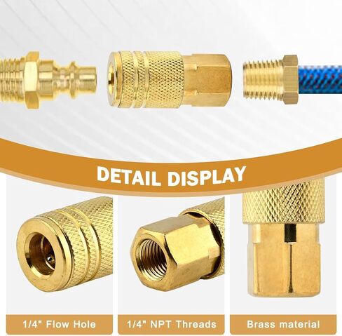 2-Pack 1/4 Inch NPT Brass Female Industrial Couplers, Quick Connect Air Hose Fittings for Auto Shop & Compressor Hose Repair(Gold,Size:4.8inch) in Kuwait