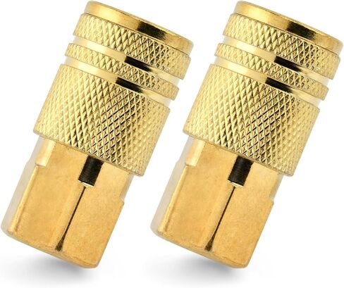 2-Pack 1/4 Inch NPT Brass Female Industrial Couplers, Quick Connect Air Hose Fittings for Auto Shop & Compressor Hose Repair(Gold,Size:4.8inch) in Kuwait