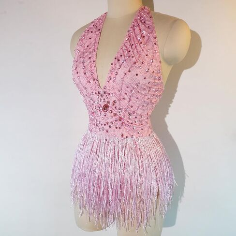 Youmeisha Sparkly Rhinestones Sexy Backless Deep V-Neck Fringes Bodysuit Nightclub Party Ds Show Birthday Team Dance Costumes in Saudi Arabia
