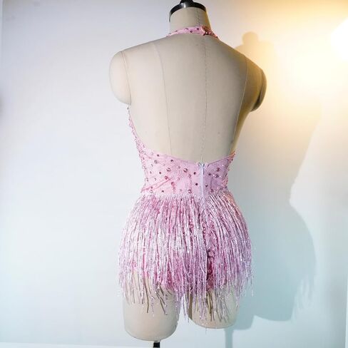 Youmeisha Sparkly Rhinestones Sexy Backless Deep V-Neck Fringes Bodysuit Nightclub Party Ds Show Birthday Team Dance Costumes in Saudi Arabia