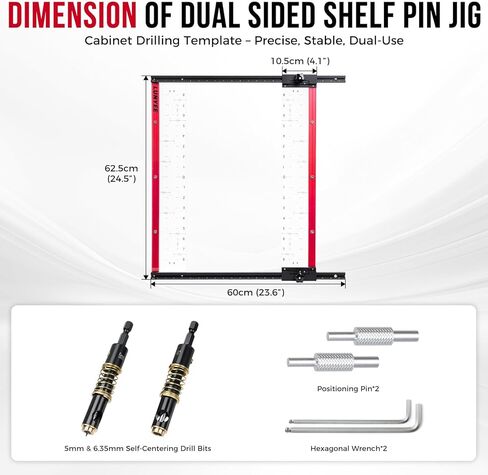 Lunyee Shelf Pin Jig مع لقم ثقب ذاتية التمركز، 1/4 بوصة و5 مم رف حفر دبوس لقالب ثقب خزانة قابل للتعديل لنظام 32 مم للأعمال الخشبية مع 17 صفًا من الفتحات in Kuwait