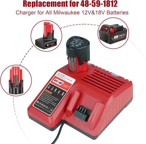 استبدال الشاحن السريع لشاحن بطارية Milwaukee M18 وM12، متوافق مع 48-59-1812 48-11-1815 48-11-2420 48-11-1840 12 فولت 18 فولت بطاريات أدوات لاسلكية in Kuwait