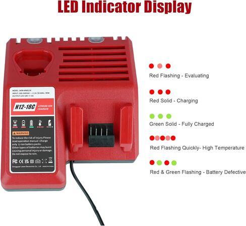 استبدال الشاحن السريع لشاحن بطارية Milwaukee M18 وM12، متوافق مع 48-59-1812 48-11-1815 48-11-2420 48-11-1840 12 فولت 18 فولت بطاريات أدوات لاسلكية in Kuwait