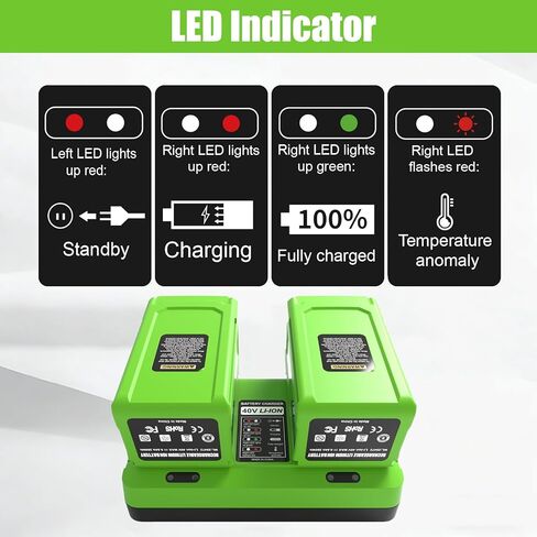 Powilling 40V Dual-Port Replacement for Greenworks Battery Charger,Fits 29482 29252 20202 22262 29472 29462 40V G-MAX Battery in Kuwait