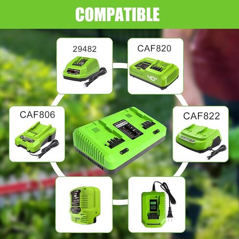 Powilling 40V Dual-Port Replacement for Greenworks Battery Charger,Fits 29482 29252 20202 22262 29472 29462 40V G-MAX Battery in Kuwait