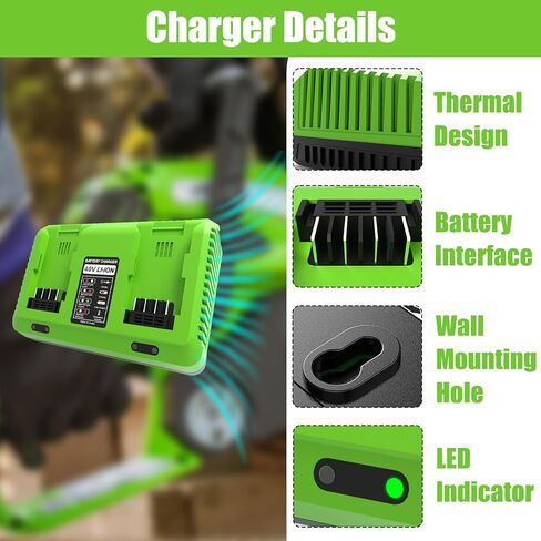 Powilling 40V Dual-Port Replacement for Greenworks Battery Charger,Fits 29482 29252 20202 22262 29472 29462 40V G-MAX Battery in Kuwait