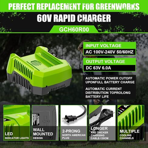 6.0A استبدال الشاحن السريع لشاحن بطارية Greenworks 60V CH60R00 2936902 60DPC10A CH60DP01 متوافق مع بطارية Pro Greenworks 60V LB602 B6025 LB604 LB6041 LB6042 LB6051 in Kuwait