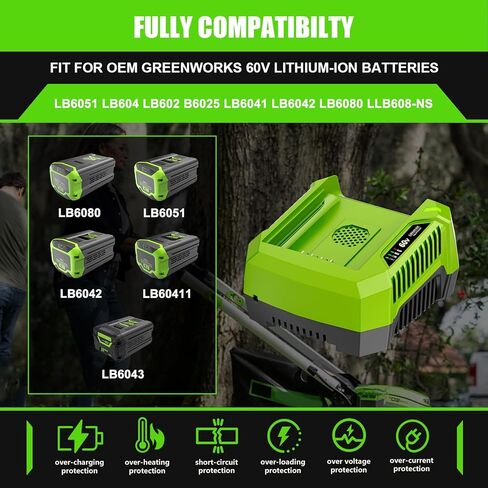6.0A استبدال الشاحن السريع لشاحن بطارية Greenworks 60V CH60R00 2936902 60DPC10A CH60DP01 متوافق مع بطارية Pro Greenworks 60V LB602 B6025 LB604 LB6041 LB6042 LB6051 in Kuwait