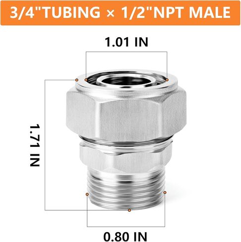 4 قطع من GASHER تركيب مستقيم، أنابيب 3/4 بوصة × 1/2 بوصة NPT ذكر، تركيب أنبوب مطلي بالنحاس والنيكل، لنظام أنبوب الهواء المضغوط in Kuwait