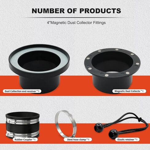 4 Inch Magnetic Dust Collection Fittings Super Magnetic Dust Collectors Kit with 8 Industrial-Grade N52 Magnets Double Rubber Gasket for Dust-Tight Seal Compatible with Shop Vac & Dust Collectors in Kuwait