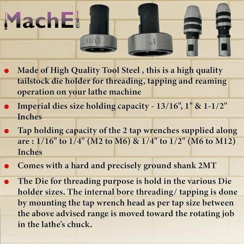 MachEl Precision Tapping, Reaming & Threading Die Holder Set for Lathe Tailstock – MT2 Morse Taper Compatible in Kuwait