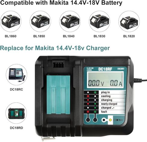 BL1850B 18V 5.0Ah Battery and Charger for Makita,New Version DC18RC Charger with LCD Display Compatible with Makita LXT Li-ion Battery BL1850 BL1840 BL1830 BL1820 BL1815(Black) in Saudi Arabia