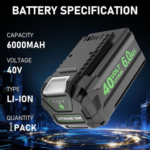 6000mAh Lithium ion 29472 Replacement for Greenworks 40V Battery Compatible with Greenworks 40 Volt Battery 29472 29252 20202 22262 25312 25322 20642 22272 27062 21242 Tools (Not for Gen 1) (Black) in Kuwait
